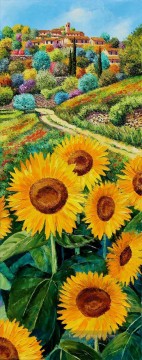 sonnenblumen Ölbilder verkaufen - Hilltop Dorf und Sonnenblumen Garten